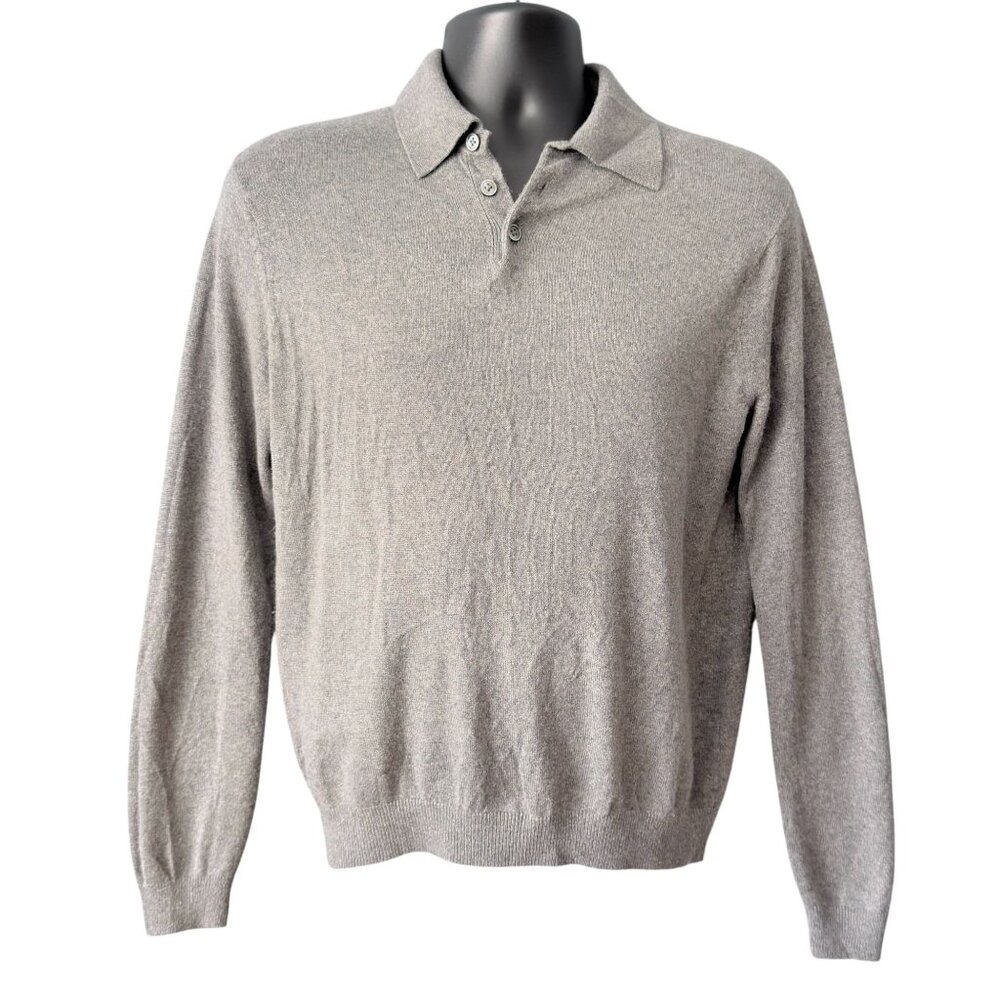 Vintage Paul Fredrick Mens Sweater Silk Cashmere Gray Collared Pullover Y2K